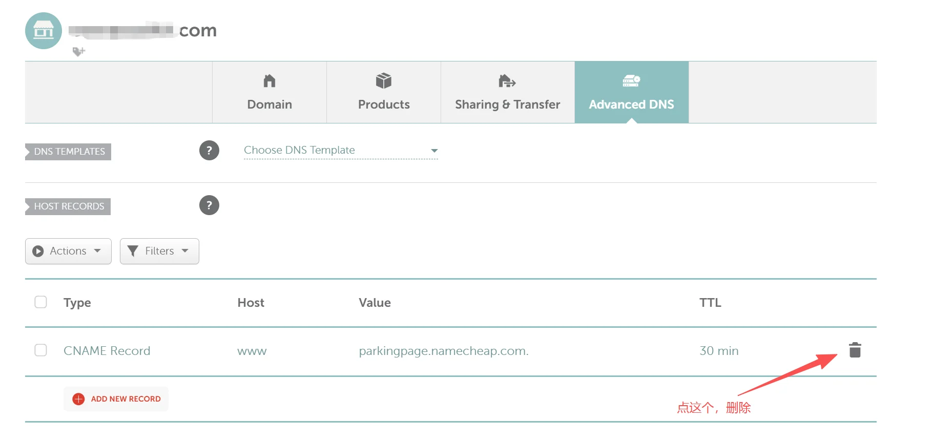 域名 DNS 后台添加 A 记录指向 Cloudways 服务器 IP