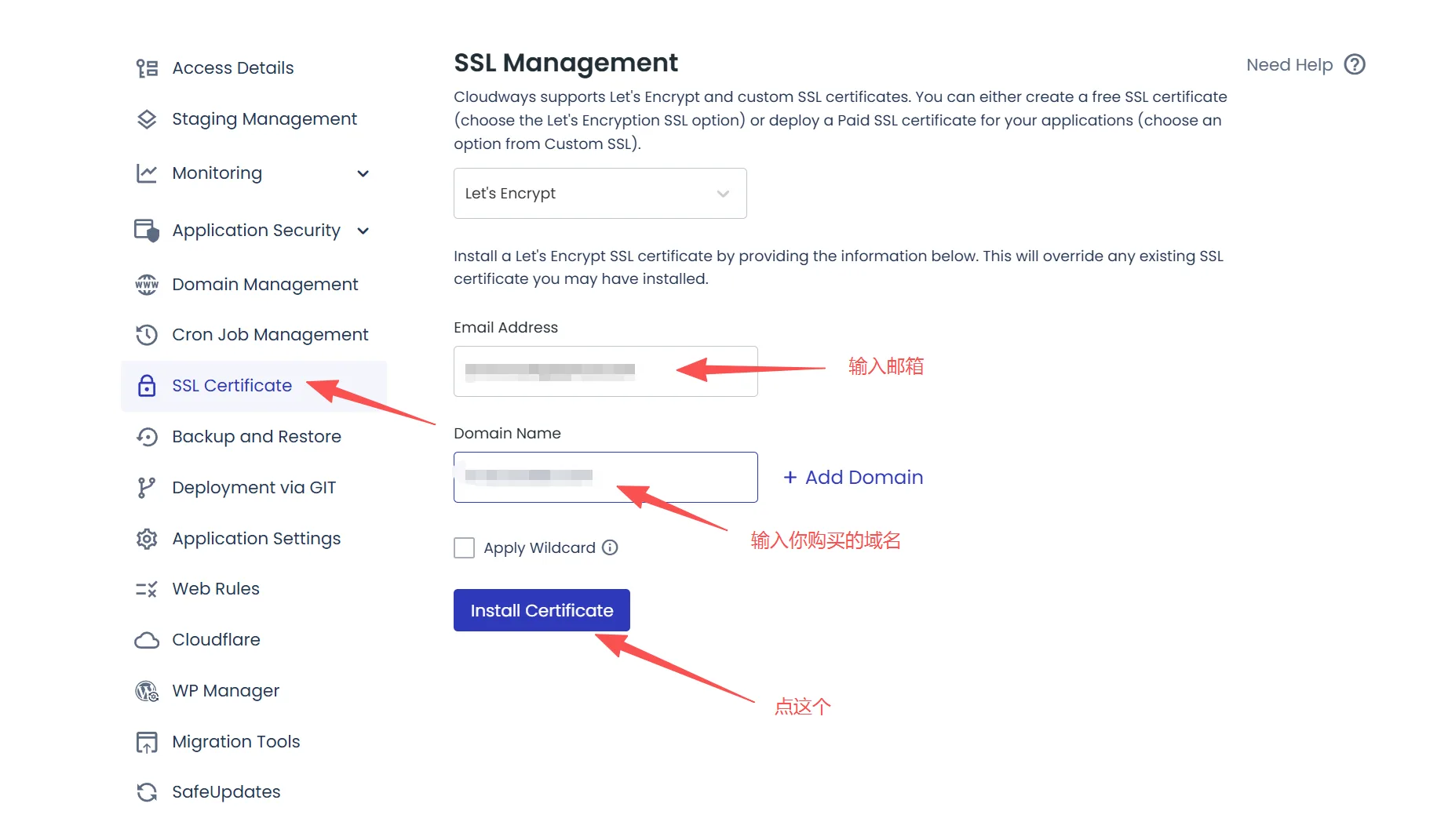 Cloudways SSL Certificate 页面申请 Let's Encrypt SSL 证书